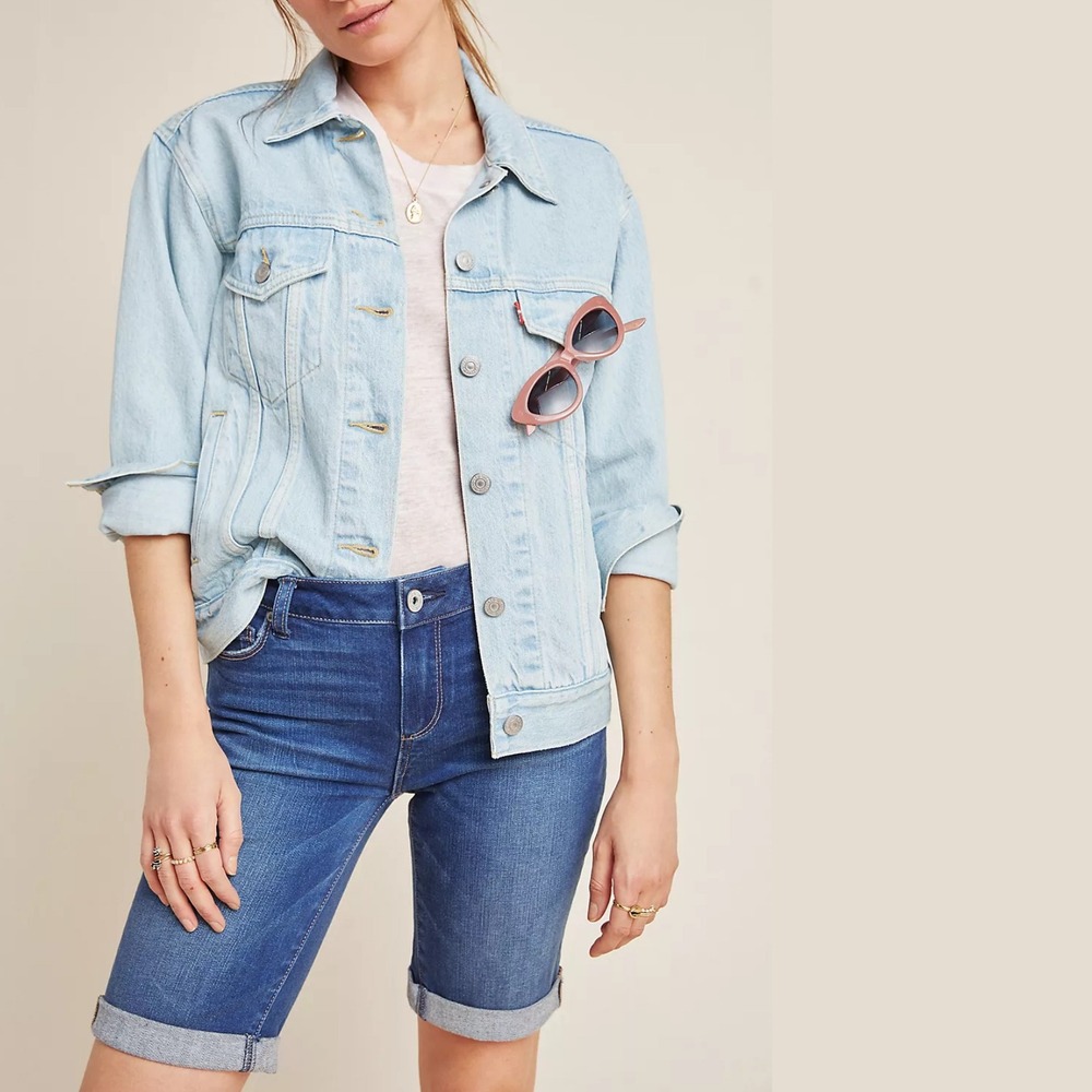 Paige Women's Jax Denim Bermuda Shorts Medium Wash Blue Cuffed Jorts Size 27